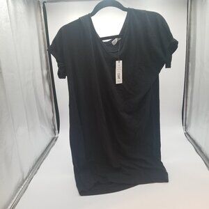MICHAEL STARS V-Neck Rolled Short Sleeve Black T-shirt Dress Small